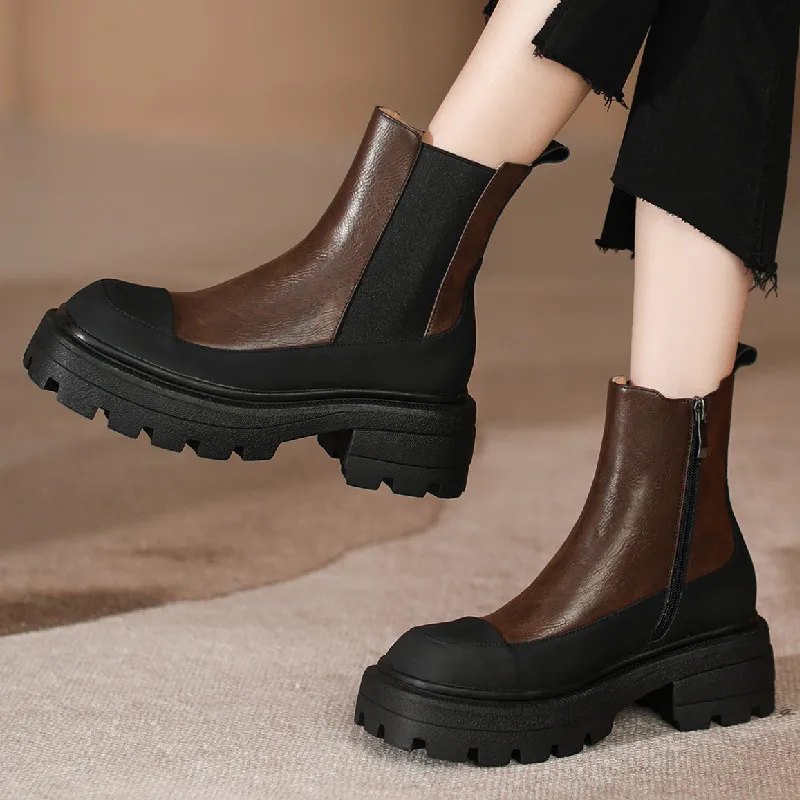 Dilalula Autumn Winter Women Ankle Boots Working Casual Thick Heels Platforms Splicing Genuine Leather Shoes Woman New Arrival
Dilalula Autumn Winter Women Ankle Boots Working Casual Thick Heels Platforms Splicing Genuine Leather Shoes Woman New Arrival