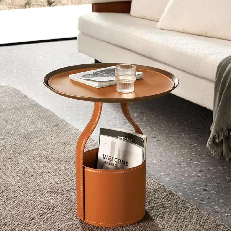 

Italian Minimalist High-end Designer Saddle Leather Bucket Edge A Few Slate Living Room Sofa Corners A Few Round