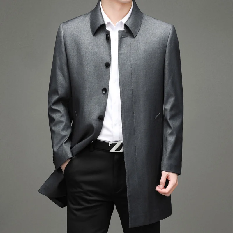 leader Plus plush size medium long windbreaker men in spring and autumn, single breasted business casual coat for
leader Plus plush size medium long windbreaker men in spring and autumn, single breasted business casual coat for
