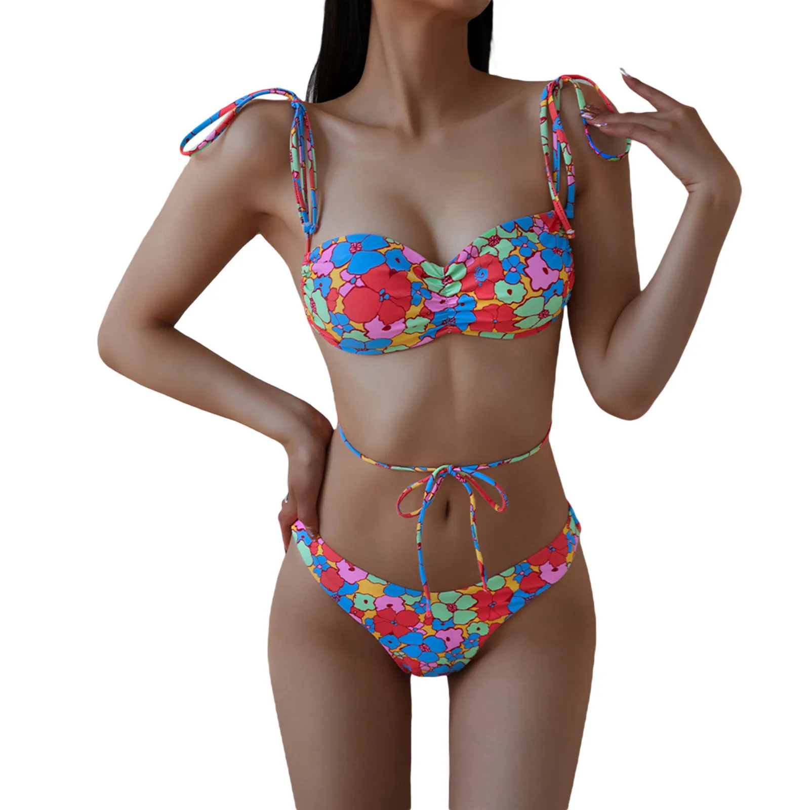 2 Pieces Female Swimwear Set, Flower Print Spaghetti Strap Bikini Tops+ Low Waist Panties for Women, S/M/L
2 Pieces Female Swimwear Set, Flower Print Spaghetti Strap Bikini Tops+ Low Waist Panties for Women, S/M/L