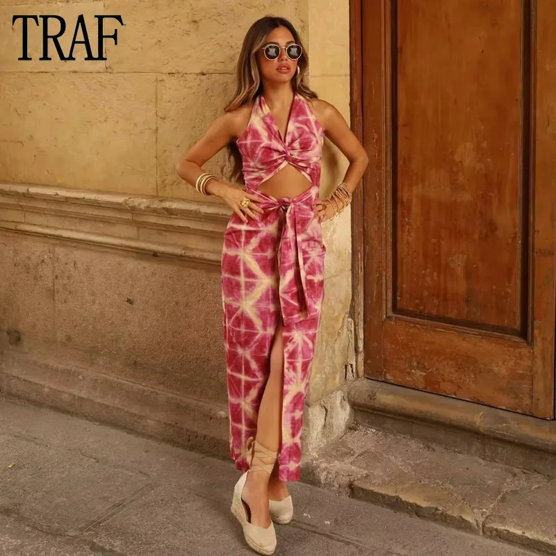 TRAF 2023 Print Halter Dress Woman Cut Out Long Dress Women Summer Backless Midi Dresses for Women Knot Evening Female Dress
TRAF 2023 Print Halter Dress Woman Cut Out Long Dress Women Summer Backless Midi Dresses for Women Knot Evening Female Dress