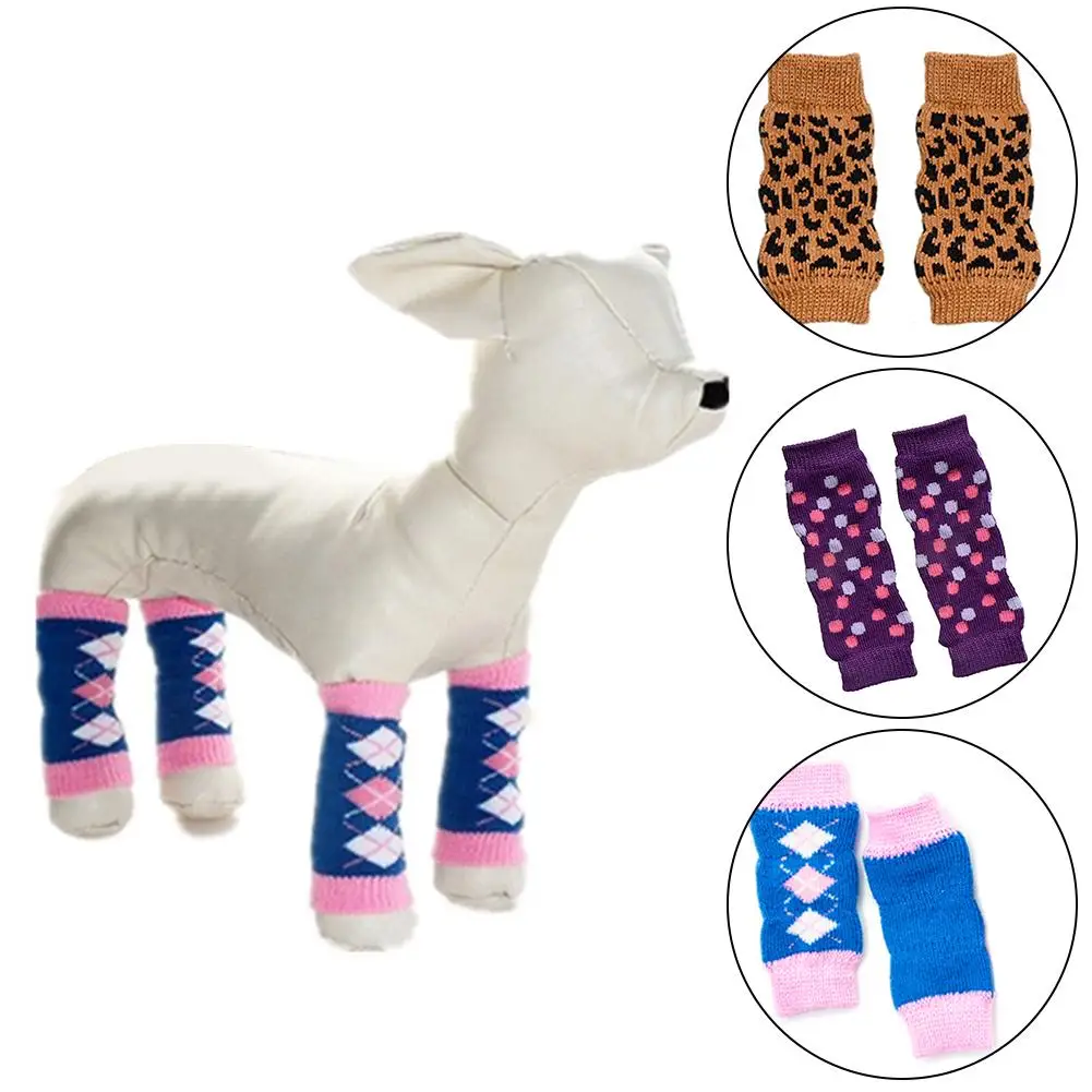 

Leg Warm Dog Non-slip Dog Clothes Leopard Winter Leg Printed Dog Pet Dog Warmers Socks Socks Accessories Dots Autumn 4pcs/set