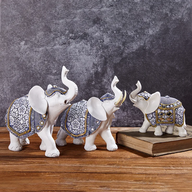 

Resin Lucky Feng Shui Figurine Wealth Elephant Statue Collectible Ornament for Home Office Car Decoration Living Room Decor