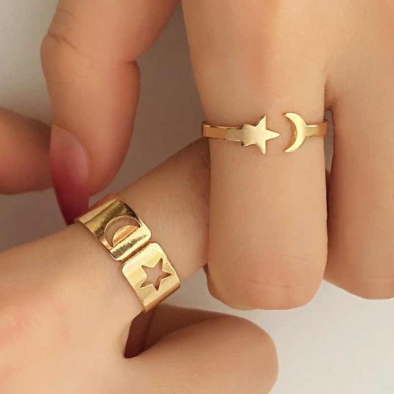 2pc Star Moon Open Rings for Women Gothic Metal Punk Adjustable Couple Ring Set Vintage Jewelry Gift Accessories 2022 NEW
2pc Star Moon Open Rings for Women Gothic Metal Punk Adjustable Couple Ring Set Vintage Jewelry Gift Accessories 2022 NEW