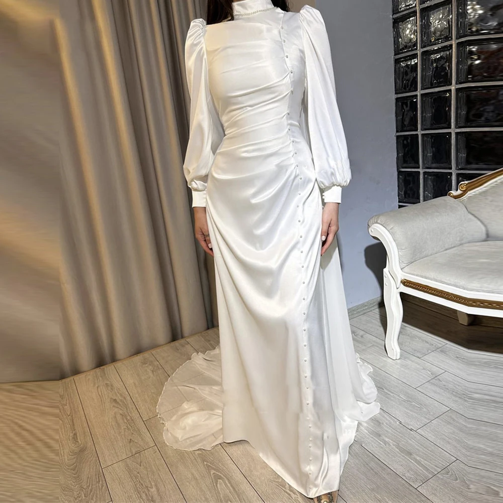 White Muslim Mermaid Wedding Dresses Pearls Pleat Arabic Dubai Bridal Gown High Neck Long Sleeve Satin Womens Formal Vestido De
White Muslim Mermaid Wedding Dresses Pearls Pleat Arabic Dubai Bridal Gown High Neck Long Sleeve Satin Womens Formal Vestido De