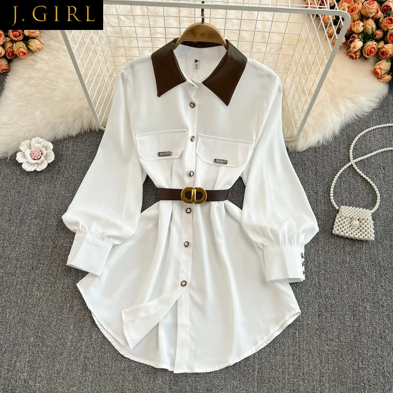 J GIRLS Polo Collar Shirt Skirt Women 2022 Spring New French Temperament Mid-length Belt Waist Shirts Loose Long Sleeve Dress 
J GIRLS Polo Collar Shirt Skirt Women 2022 Spring New French Temperament Mid-length Belt Waist Shirts Loose Long Sleeve Dress