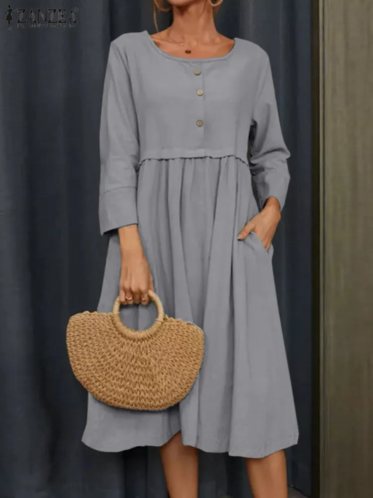 2022 ZANZEA Vintage Autumn 3/4 Sleeve Solid Midi Dress Women Sundress Fashion Kaftan A-line Casual OL Work Vestidos Robe Femme
2022 ZANZEA Vintage Autumn 3/4 Sleeve Solid Midi Dress Women Sundress Fashion Kaftan A-line Casual OL Work Vestidos Robe Femme