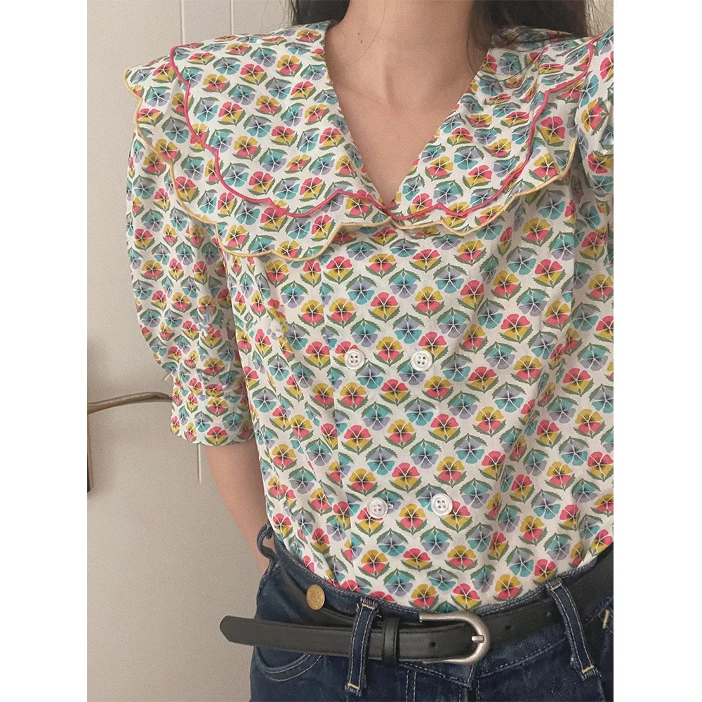 23 summer new Korean retro hit colour seven-minute sleeve doll collar printed shirt female blouse
23 summer new Korean retro hit colour seven-minute sleeve doll collar printed shirt female blouse