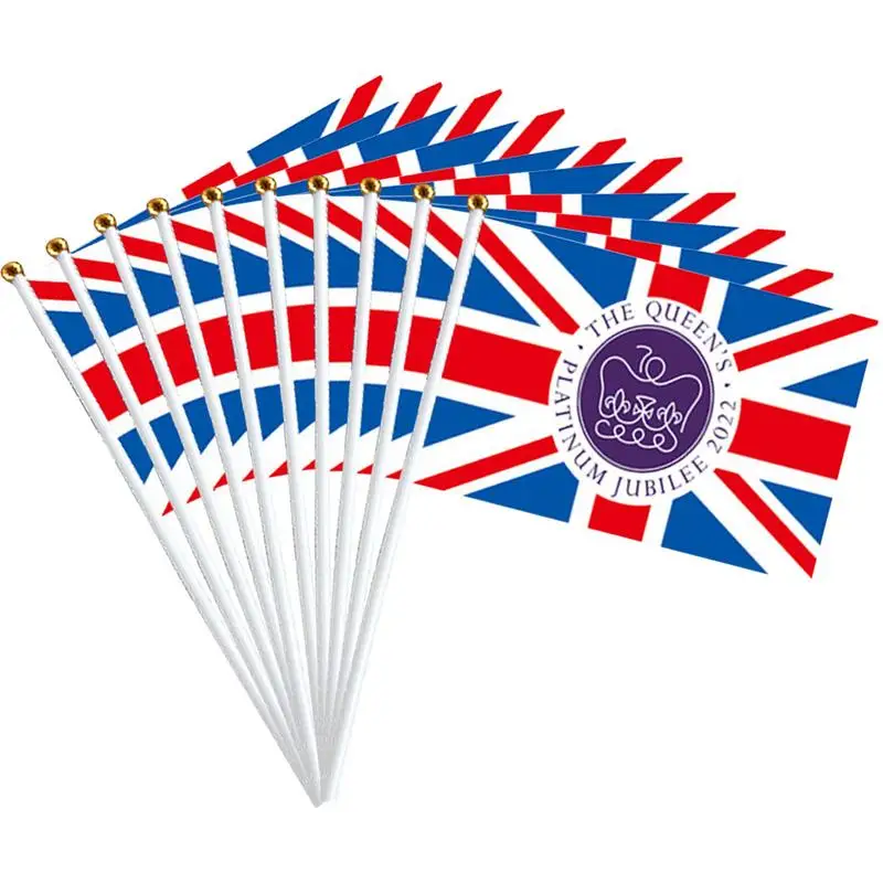 

10pcs/set Queens Platinum Jubilee Flags 5''x8'2022 Union Jack Hand Waving Flag Featuring Her Majesty The Queen Street Party