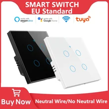 Smart Switch EU WiFi Smartlife Neutral Wire/No Neutral Wire Touch Light Switch 220V Works With Alexa Google Home 1/2/3/4 Gang