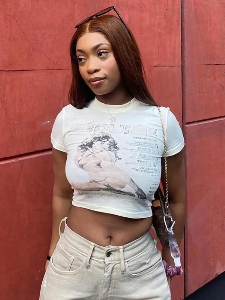 Printing White Crop Top Women O-Neck Graphic T Shirts Slim Sexy Y2k Clothes Summer Roupas Femininas Estilosas Casual Streetwear
Printing White Crop Top Women O-Neck Graphic T Shirts Slim Sexy Y2k Clothes Summer Roupas Femininas Estilosas Casual Streetwear