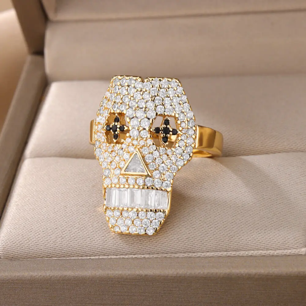 Luxury Cubic Zircon Skull Skeleton Rings For Women Hip Hop Punk Gold Plated Stainelss Steel Ring Gothic Jewelry Accessories Gift
Luxury Cubic Zircon Skull Skeleton Rings For Women Hip Hop Punk Gold Plated Stainelss Steel Ring Gothic Jewelry Accessories Gift