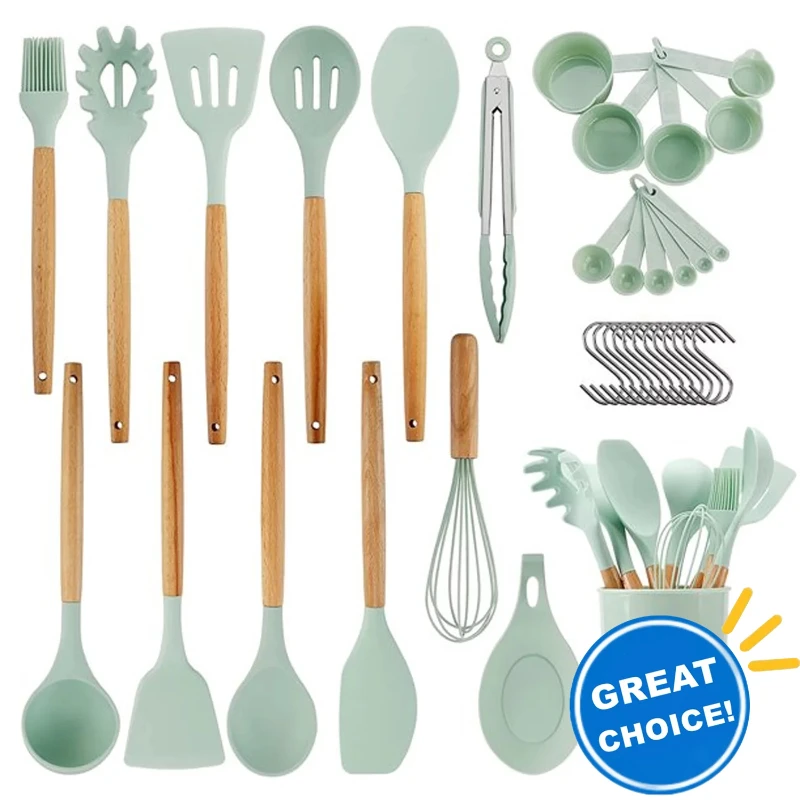 34PCS Silicone Cooking Utensils Set, 446°F Heat Resistant Wooden Handle Cooking Kitchen Utensils Spatula Set with Holder for No
34PCS Silicone Cooking Utensils Set, 446°F Heat Resistant Wooden Handle Cooking Kitchen Utensils Spatula Set with Holder for No