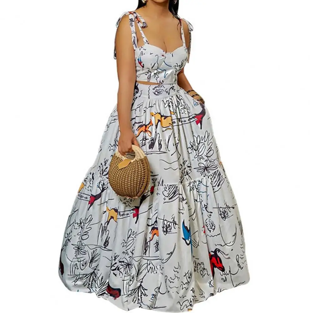 2 Pcs/Set Prom Top Skirt Set Lace Up Big Hem Graffiti Printing Maxi Skirt Pleated Sleeveless Women Crop Top Skirt Suit
2 Pcs/Set Prom Top Skirt Set Lace Up Big Hem Graffiti Printing Maxi Skirt Pleated Sleeveless Women Crop Top Skirt Suit