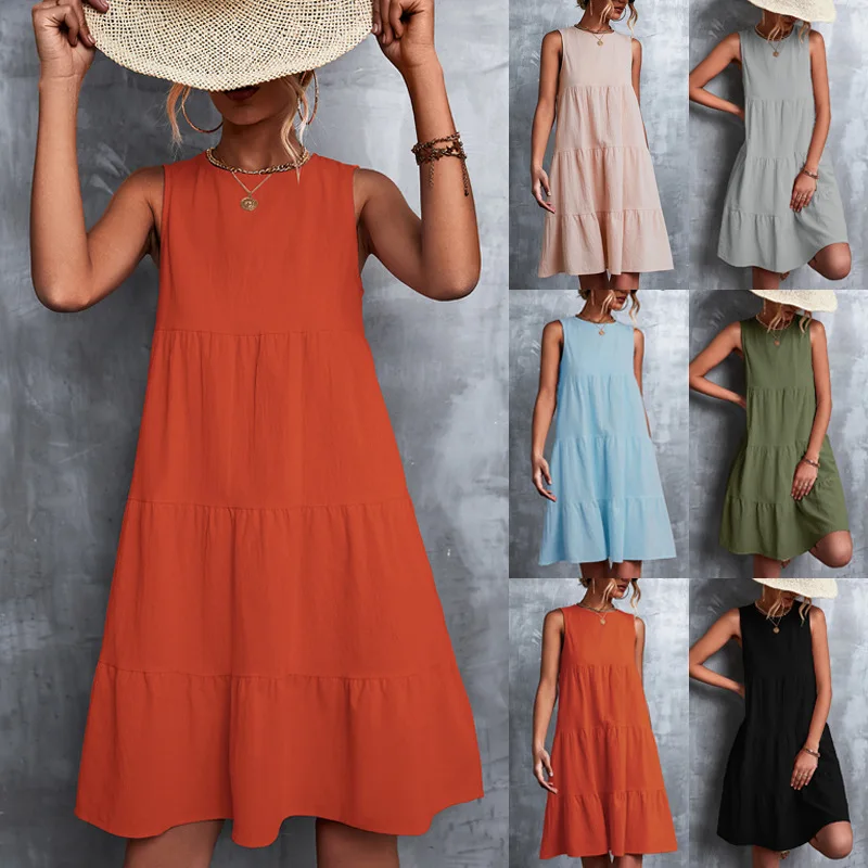 2023 Summer New Women's Solid Color Sleeveless Round Neck Pleated Vest Dress Street Style Loose Casual Fashion Comfy Beach Dress
2023 Summer New Women's Solid Color Sleeveless Round Neck Pleated Vest Dress Street Style Loose Casual Fashion Comfy Beach Dress