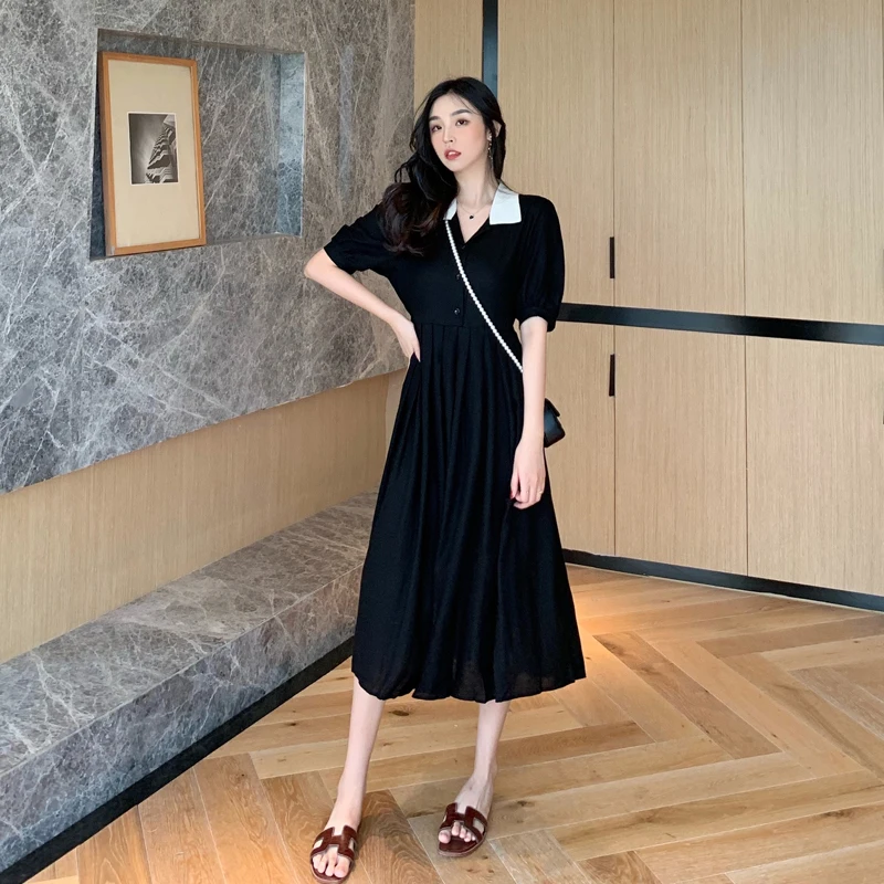 2023 Summer Korean Version Midi Dress Preppy Contrast Lapels Loose Black Casual Womenswear Free Shipping
2023 Summer Korean Version Midi Dress Preppy Contrast Lapels Loose Black Casual Womenswear Free Shipping