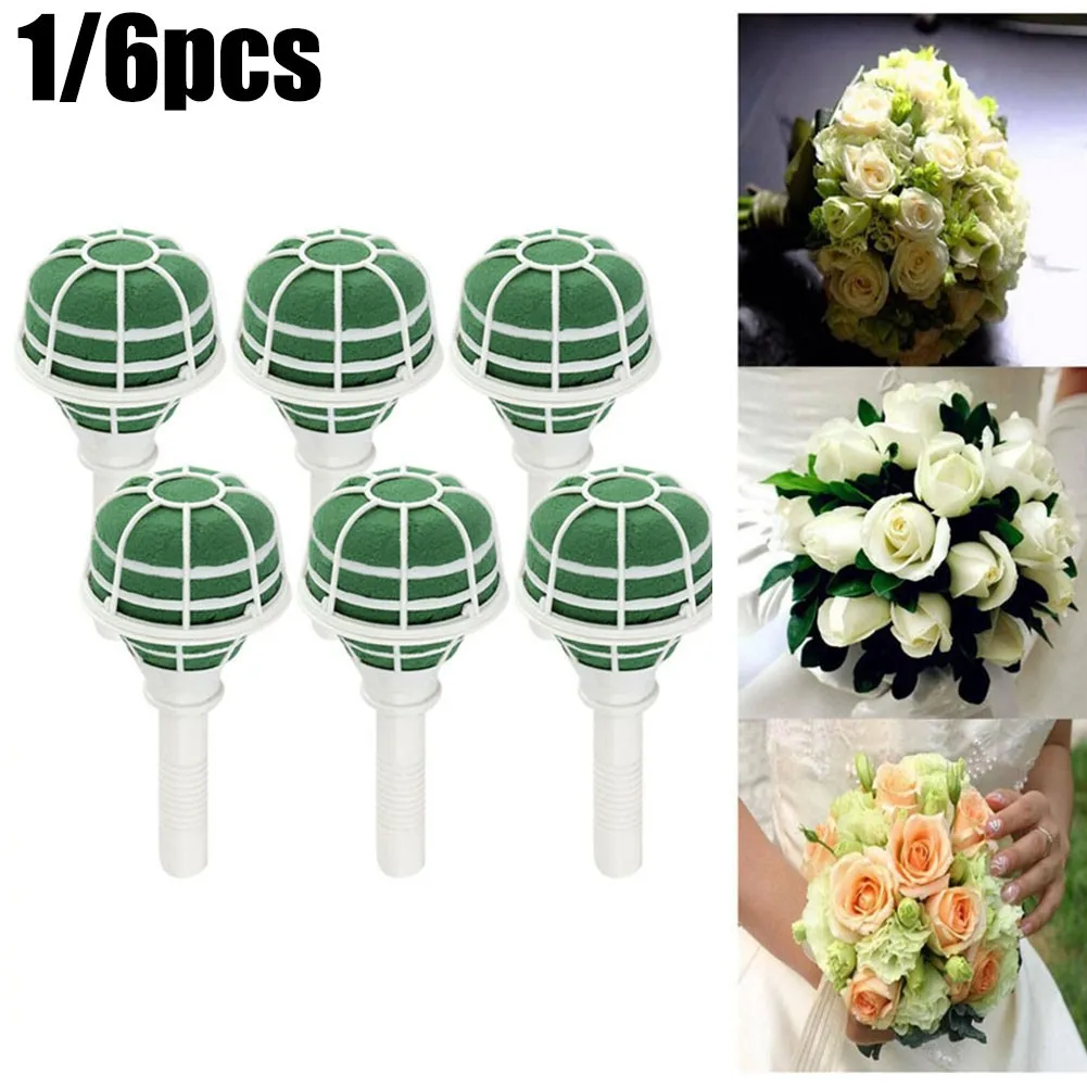 

6Pcs 18cm Bridal Wedding Flower Decoration Bouquet Foam Holder Green DIY Floral Handle Base Bracket Supply Party Supplies