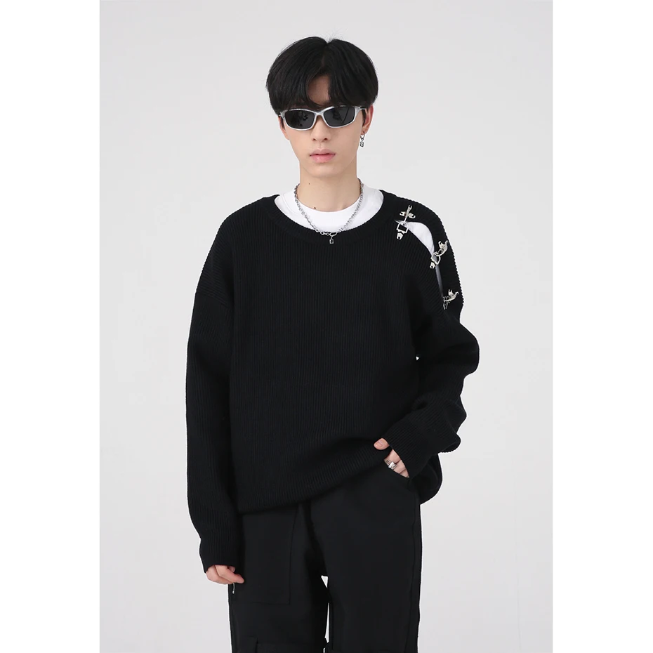 Корейский модный свитер с металлическими пуговицами, дизайнерские черные свитера, свободные вязаные джемперы
Корейский модный свитер с металлическими пуговицами, дизайнерские черные свитера, свободные вязаные джемперы