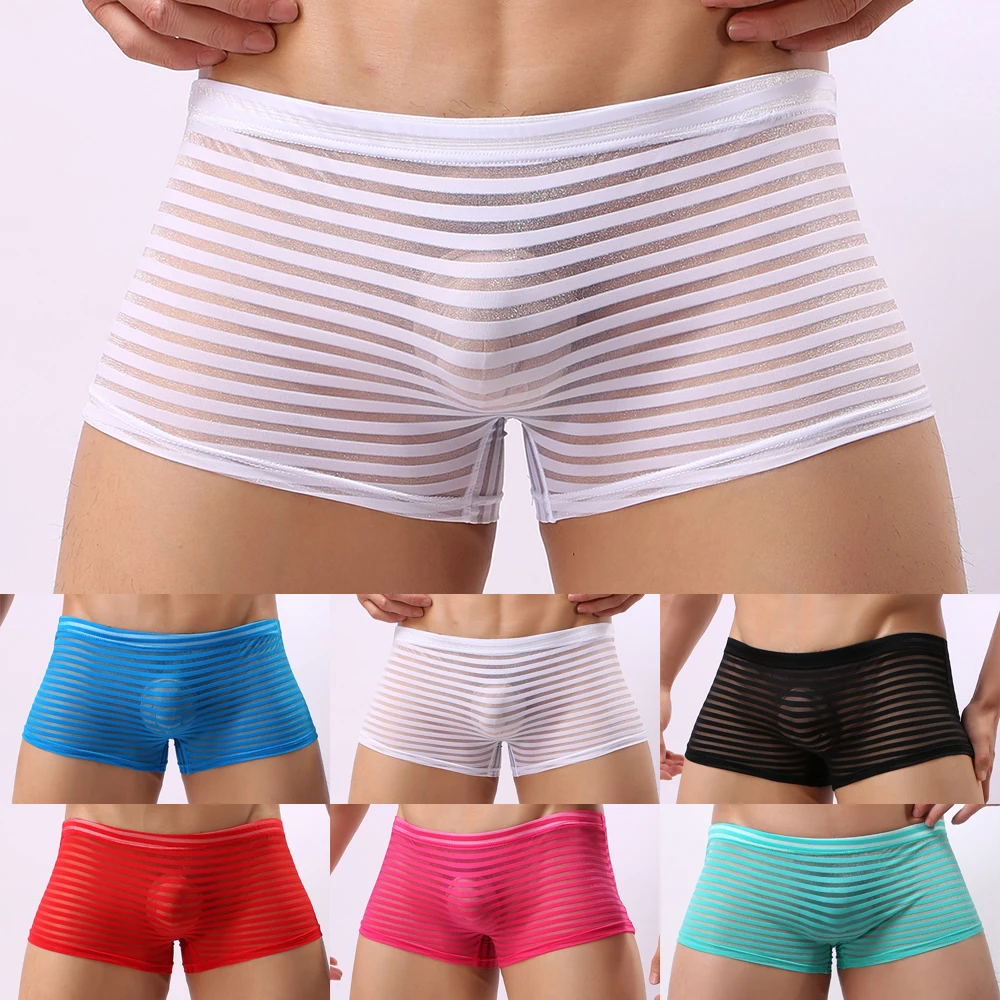 

New Men See Through Boxer Briefs Shorts Ultra-thin Underwear Panties Mesh Low Rise Transparent Underpants Cuecas Masculinas