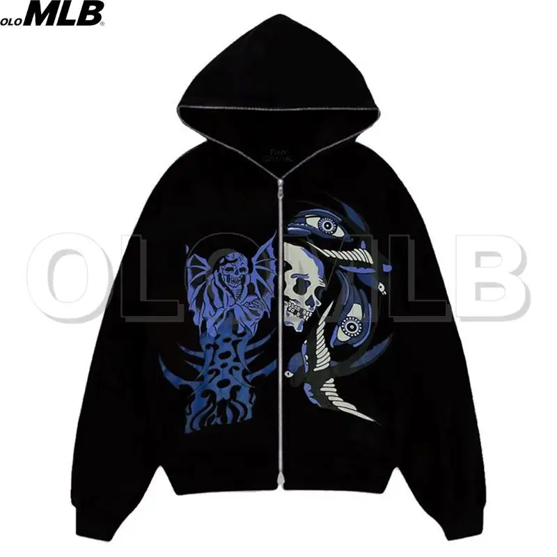 Gothic Style Skull Printing Fashion Y2K Hoodie Women Zip up Men Sport Streetwear Full Zip Black Harajuku Unisex Sweatshirt
Gothic Style Skull Printing Fashion Y2K Hoodie Women Zip up Men Sport Streetwear Full Zip Black Harajuku Unisex Sweatshirt