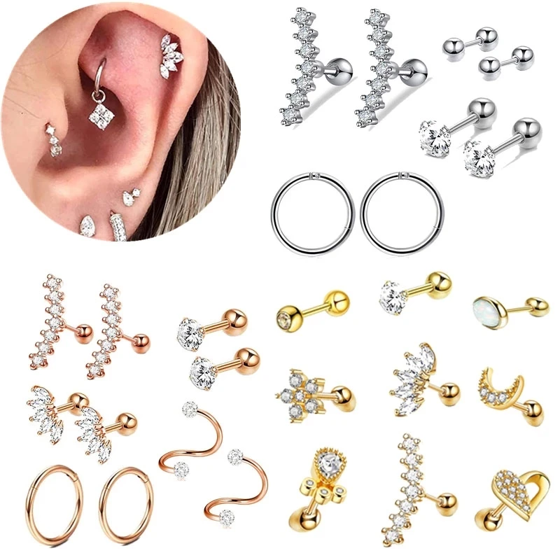 Stainless Steel Crystal Cartilage Earring Set 16G Heart Ear Tragus Piercing Helix Earrings Hoop Bulk Stud Ear Rings Pircing Lot
Stainless Steel Crystal Cartilage Earring Set 16G Heart Ear Tragus Piercing Helix Earrings Hoop Bulk Stud Ear Rings Pircing Lot