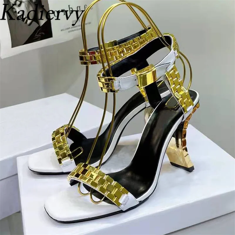 New Strange Style Heels Gladiator Sandals Woman Gold Strap Runway Shoes Women Sexy High Heels Sandals Woman Summer Shoes
New Strange Style Heels Gladiator Sandals Woman Gold Strap Runway Shoes Women Sexy High Heels Sandals Woman Summer Shoes