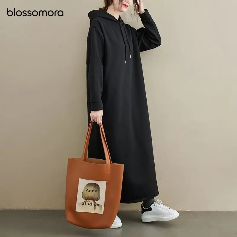 Blossomora Fleece Thickening Loose Pockets Hoodie Dress Casual Long Sleeve Fashion Maxi Dresses Autumn Winter Vestido Women 2022
Blossomora Fleece Thickening Loose Pockets Hoodie Dress Casual Long Sleeve Fashion Maxi Dresses Autumn Winter Vestido Women 2022