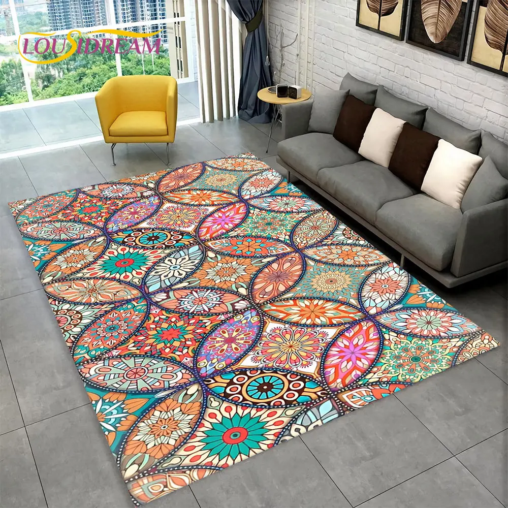 

3D Bohemia Mandala Geometric Area Rug,Carpet Rug for Home Living Room Bedroom Sofa Doormat Kitchen Decor,Kid Non-slip Floor Mats