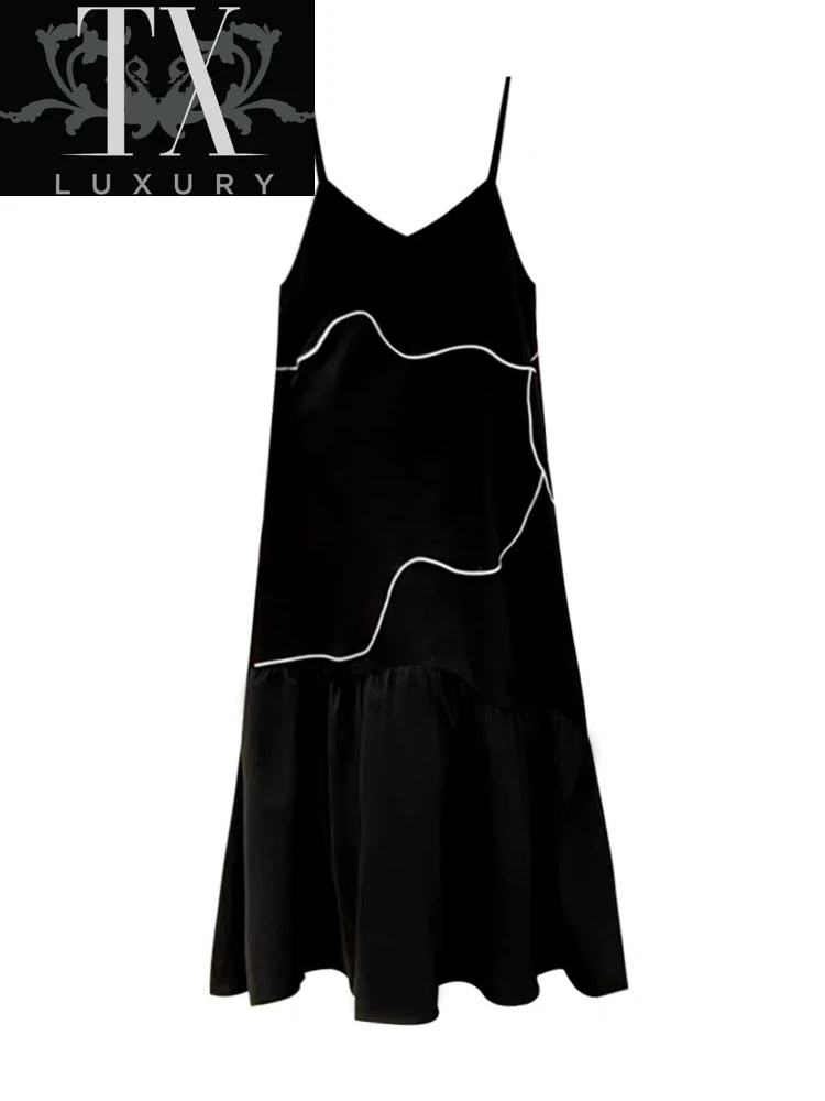 Women Spaghetti Strap Dresses Summer Black Casual Sexy Sleeveless French Fashion Irregular Print Vestidos Beach Party Sundress
Women Spaghetti Strap Dresses Summer Black Casual Sexy Sleeveless French Fashion Irregular Print Vestidos Beach Party Sundress