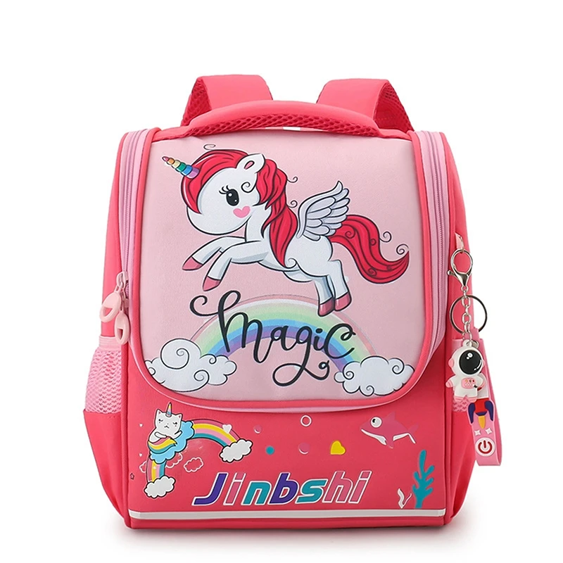 

Girls Unicorn Backpacks Reflective Strip Astronaut Pandent Kindergarten Schoolbag Kids Backpack Pink Green Color School Bags