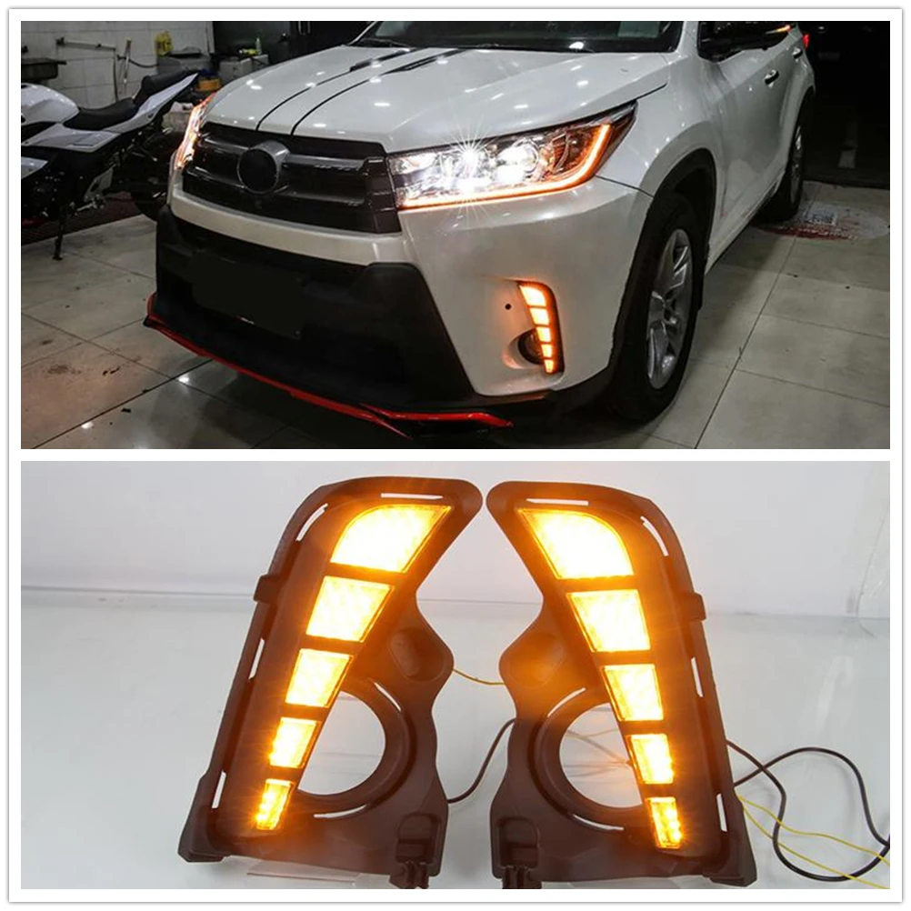 

Daytime Running Fog Light For Toyota Highlander 2018.2-2019 LED Turn Signal Bulb Bicolor Car Front Bumper Side Air Vent Day Lamp
