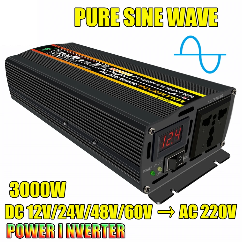 3000W Car Power Converter Transformer Pure Sine Wave Inverter DC 12/24/48/60V To AC 220V LED Voltage Display Charger Inventer
3000W Car Power Converter Transformer Pure Sine Wave Inverter DC 12/24/48/60V To AC 220V LED Voltage Display Charger Inventer