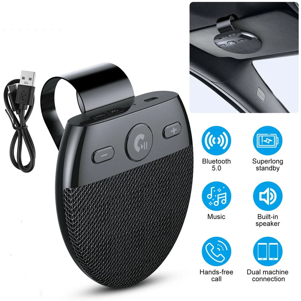 

Беспроводной автомобильный Bluetooth V5.0 динамик громкой связи, автомобильный комплект громкой связи, Bluetooth динамик, солнцезащитный козырек, музыкальный плеер с микрофоном