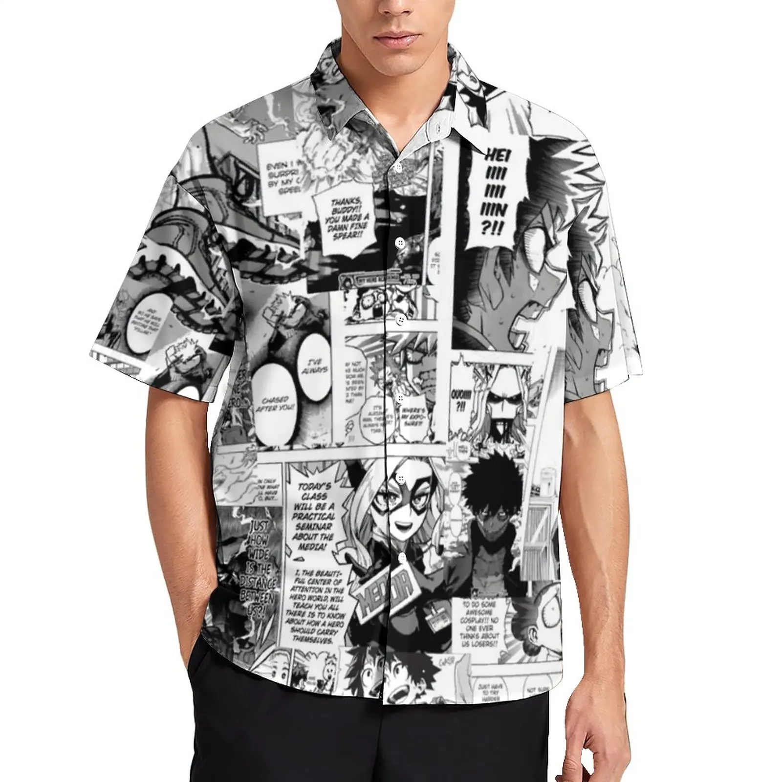 Рубашка мужская оверсайз в стиле аниме с коротким рукавом и графическим принтом 
Рубашка мужская оверсайз в стиле аниме с коротким рукавом и графическим принтом