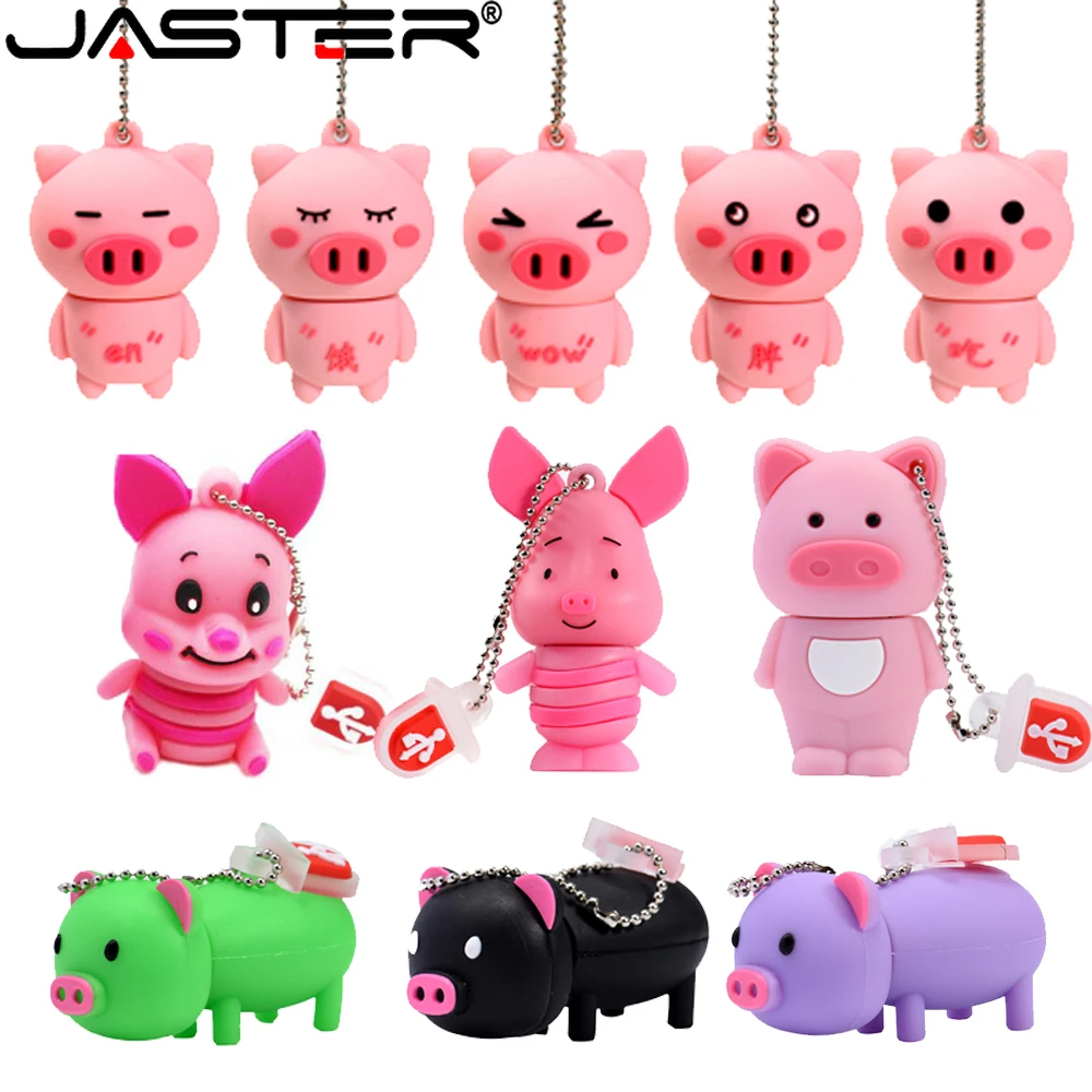 

JASTER Cute Cartoon USB 2.0 Flash Drives 64GB Pig Silica Gel Pen Drive 32GB Souvenir Memory Stick 16GB Free Key Chain U Disk