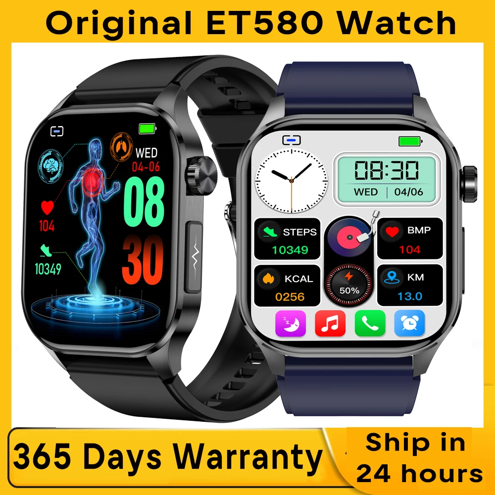 

Newest AMOLED ET580 Smart Watch BT Call SOS ECG Blood Sugar Pressure Oxygen Body Temperature HRV Health Monitor Smartwatch Men