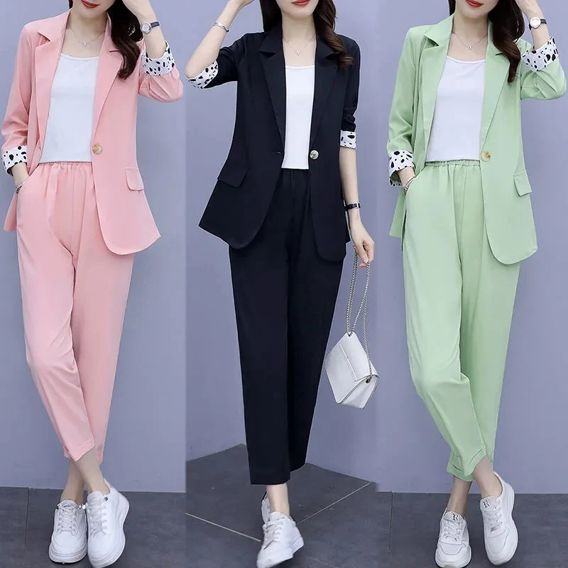 Elastic Waist Pants Suit Spring Summer New Temperament 2 Piece Set Loose Suit Coat Women's Cropped Sleeves + Cropped Pants Suit
Elastic Waist Pants Suit Spring Summer New Temperament 2 Piece Set Loose Suit Coat Women's Cropped Sleeves + Cropped Pants Suit