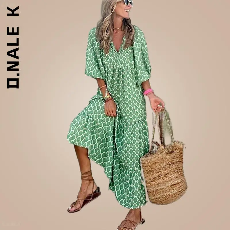 D.Nale K Summer Loose Holiday Beach Dress Puff Sleeve Long Dress Women Printed V-Neck Maxi Dresses Boho Drawstring Vestidos
D.Nale K Summer Loose Holiday Beach Dress Puff Sleeve Long Dress Women Printed V-Neck Maxi Dresses Boho Drawstring Vestidos