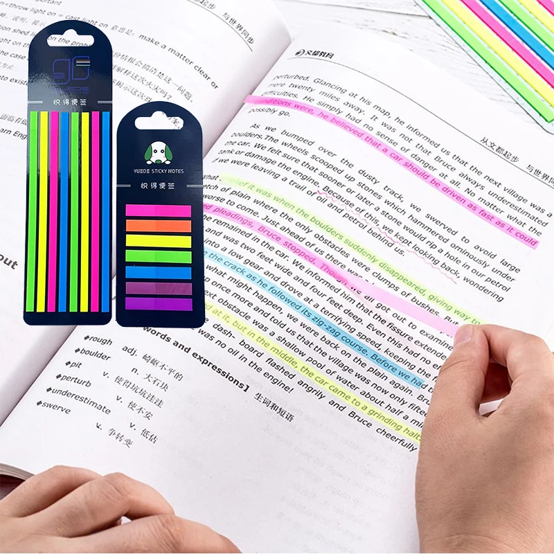 

2pcs/set PET Sticky Note Bookmark Memo Pad Paper Index Bookmark Fluorescent Sticker Office Supplies Stationery