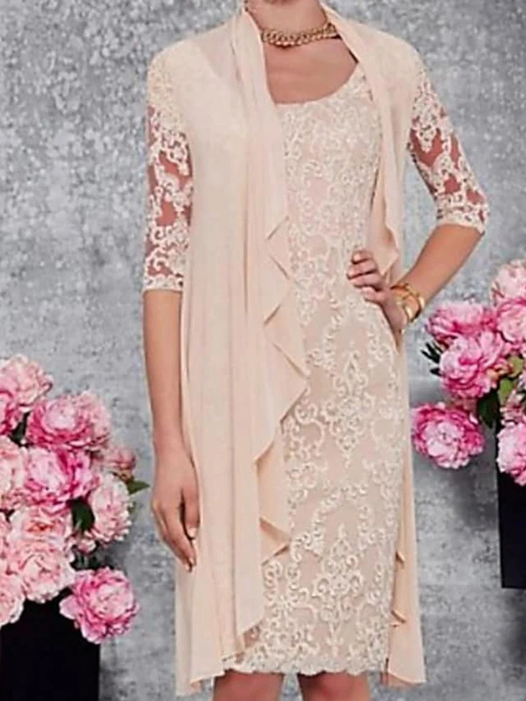 Two Piece Mother of the Bride Dress Lace Appliques Half Sleeve Knee-Length Sheath Formal Occasion Wedding Guest Party Skirt 2023
Two Piece Mother of the Bride Dress Lace Appliques Half Sleeve Knee-Length Sheath Formal Occasion Wedding Guest Party Skirt 2023