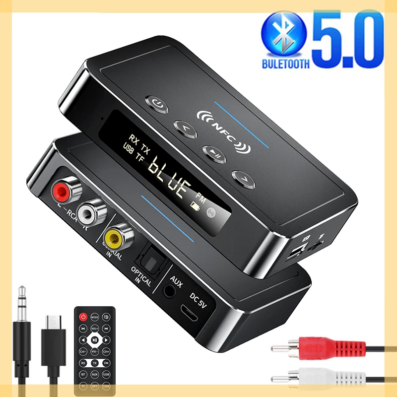 5.0 Receiver Transmitter FM Stereo AUX 3.5mm Jack RCA Optical Wireless Handsfree Call NFC Bluetooth Audio Adapter TV 
5.0 Receiver Transmitter FM Stereo AUX 3.5mm Jack RCA Optical Wireless Handsfree Call NFC Bluetooth Audio Adapter TV