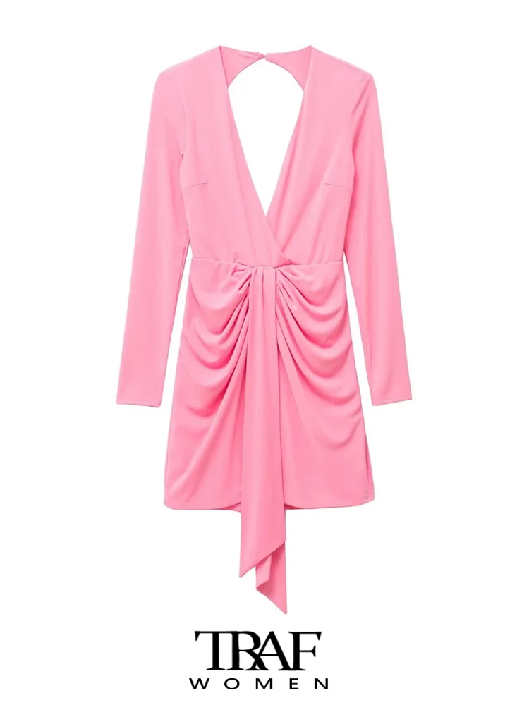 TRAF Women Fashion With Knotted Draped Mini Dress Vintage Long Sleeve Backless Zipper Female Dresses Vestidos Mujer 
TRAF Women Fashion With Knotted Draped Mini Dress Vintage Long Sleeve Backless Zipper Female Dresses Vestidos Mujer