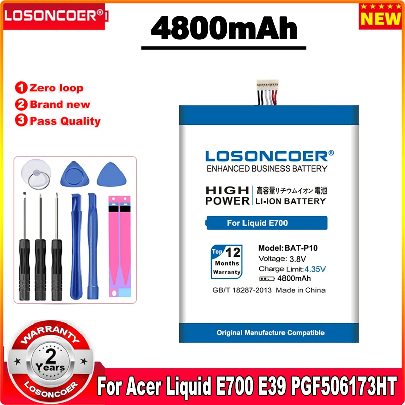 LOSONCOER 4800mAh BAT-P10 For Acer Liquid E700 For Triple E39 PGF506173HT Smart Phone Battery+Quick Arrive
LOSONCOER 4800mAh BAT-P10 For Acer Liquid E700 For Triple E39 PGF506173HT Smart Phone Battery+Quick Arrive