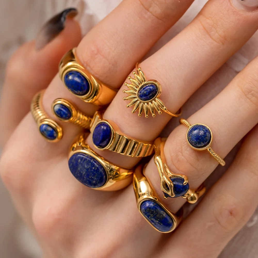 Luxury Jewelry Wholesale Gold Plated Stainless Steel Natural Lapis Free Size Openable Ring for Women
Luxury Jewelry Wholesale Gold Plated Stainless Steel Natural Lapis Free Size Openable Ring for Women