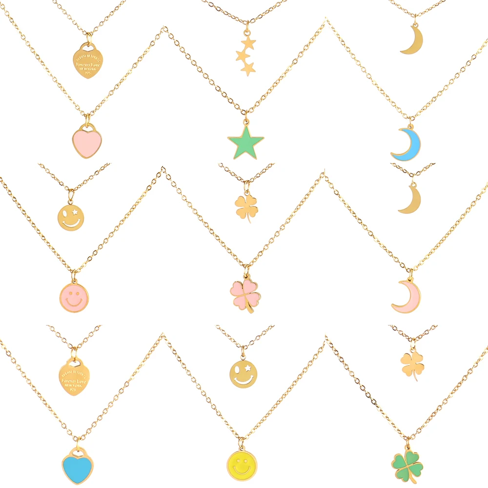 Stainless Steel Jewelry Colorful Love Heart Necklace For Women Necklaces Geometry Star Smiley Necklace Fashion Pendant Chain
Stainless Steel Jewelry Colorful Love Heart Necklace For Women Necklaces Geometry Star Smiley Necklace Fashion Pendant Chain