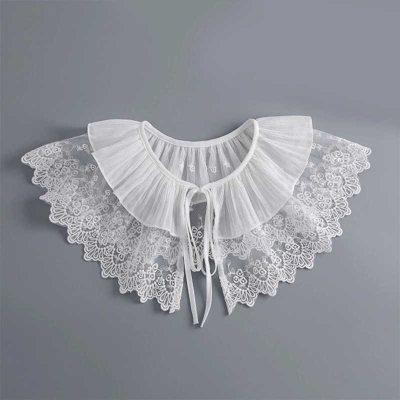 Decorative Embroidered Lace False Collar Women Vintage Shawl Scarf Layered Pleated Ruffles Lace-Up Bowknot Mini Capelet
Decorative Embroidered Lace False Collar Women Vintage Shawl Scarf Layered Pleated Ruffles Lace-Up Bowknot Mini Capelet