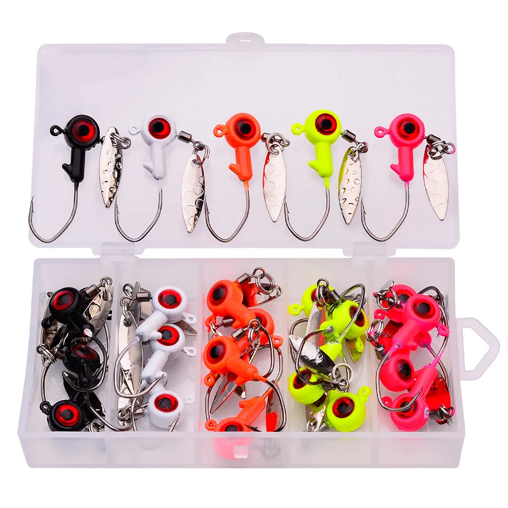 25Pcs Metal Head Hooks 1.4g 1.6g 3g Lead Head Hook Soft Lure Hook Jig Head Artificial Sequins Multicolor Fishing Tackle Hooks
25Pcs Metal Head Hooks 1.4g 1.6g 3g Lead Head Hook Soft Lure Hook Jig Head Artificial Sequins Multicolor Fishing Tackle Hooks