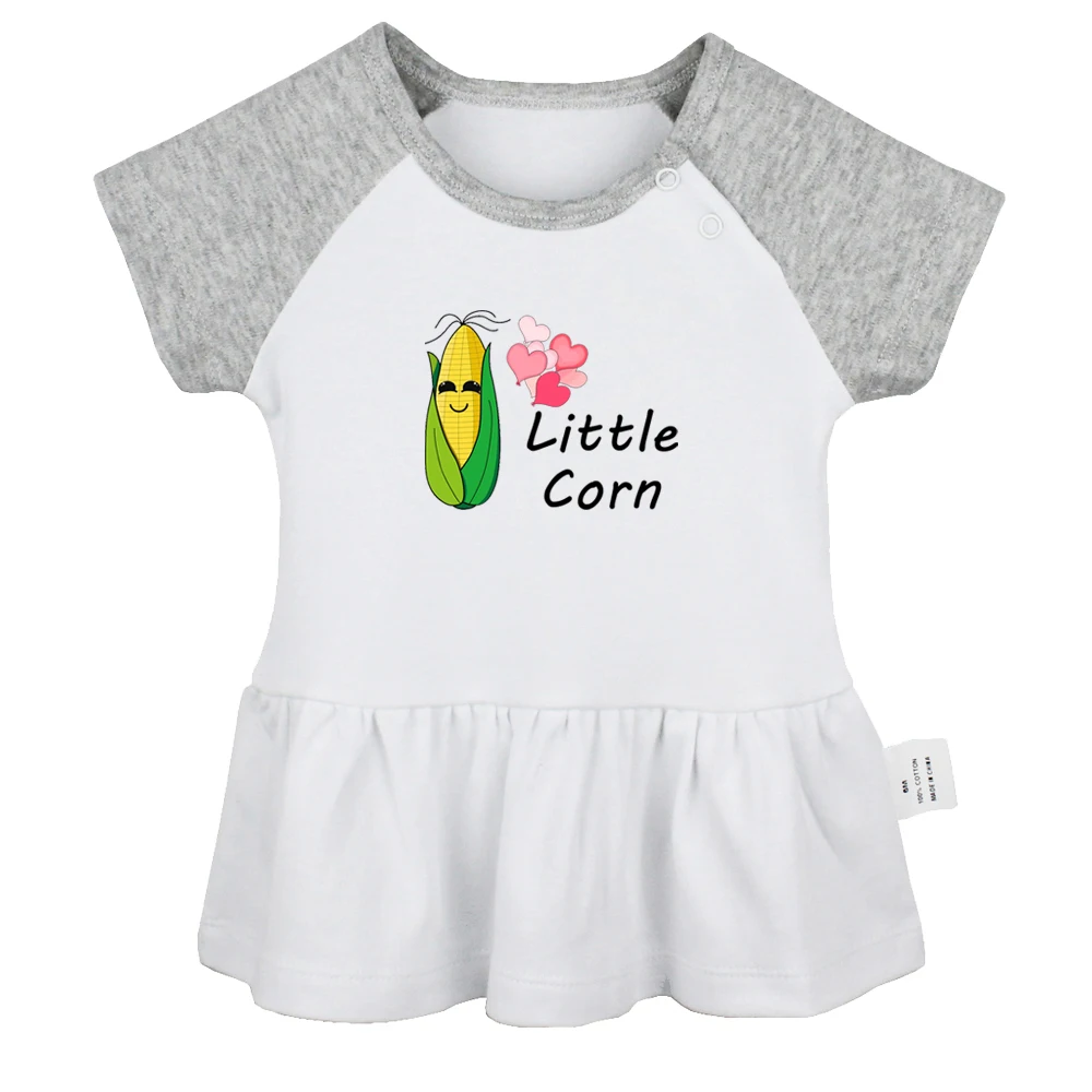 

iDzn New Little Cutie, Corn Fun Printed Graphic Baby Girls Cute Short Sleeves Pleated Dresses 0-24M Kids Baby Summer Clothing
