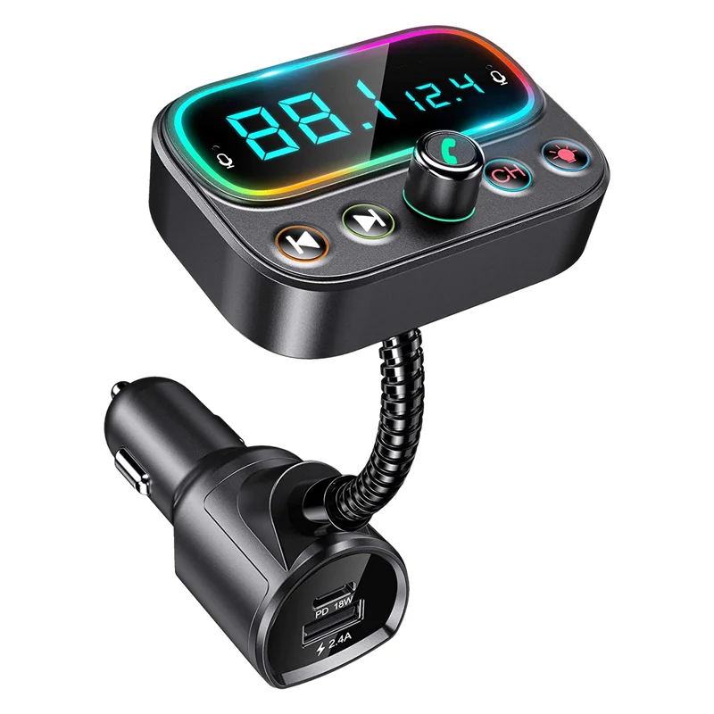 

Bluetooth 5.0 FM Transmitter,USB Bluetooth Car Adapter with Dual Mic Wireless Car Music Player Support U Disk AUX Output