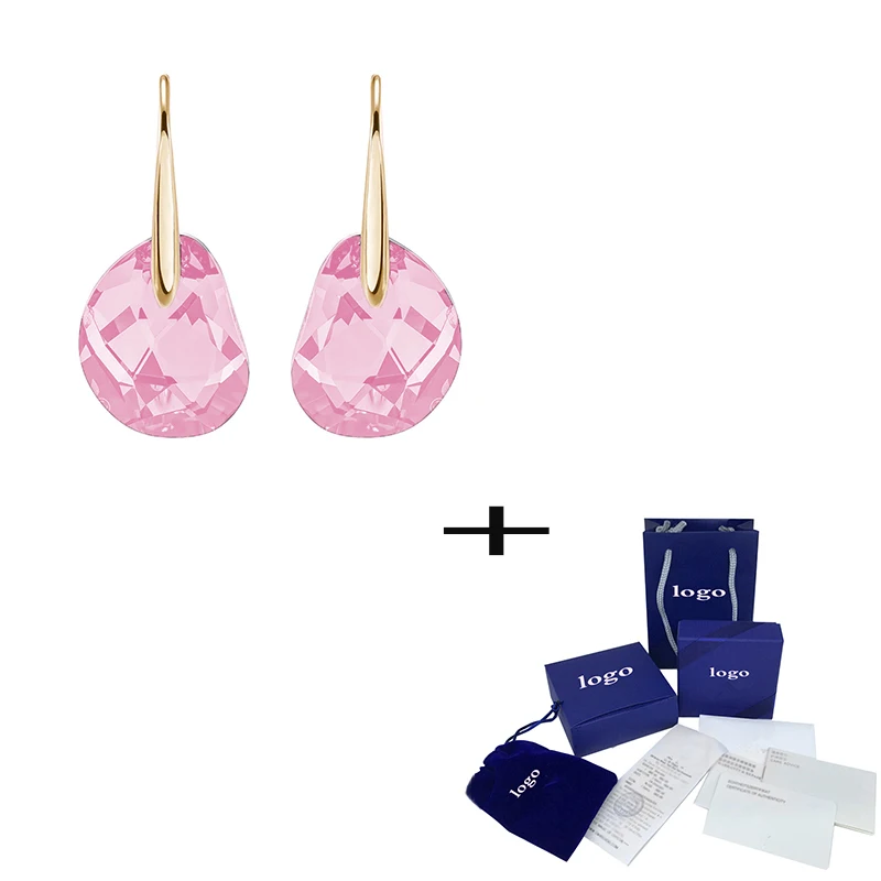 

Модные простые серьги Swa с розовым золотом и розовыми кристаллами, изысканные ювелирные изделия для романтических подарков на день святого Валентина для женщин